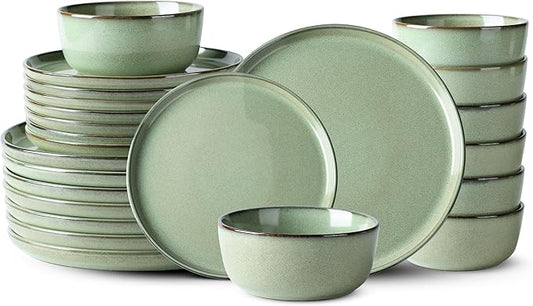 GBHOME Ceramic Dinnerware Sets for 8, 24 Pieces Stoneware Plates and Bowls Sets, Scratch Resistant Dishes, Dishwasher & Microwave Safe-Pastel Green-HomvellaHome