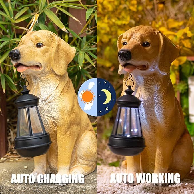 Garden Dog Statues Outdoor Decor, Solar Lights Outdoor Statue Outdoor Decorations Solar Dog Ornaments for Patio, Lawn, Yard Art Decoration, Housewarming Garden Gift-HomvellaHome