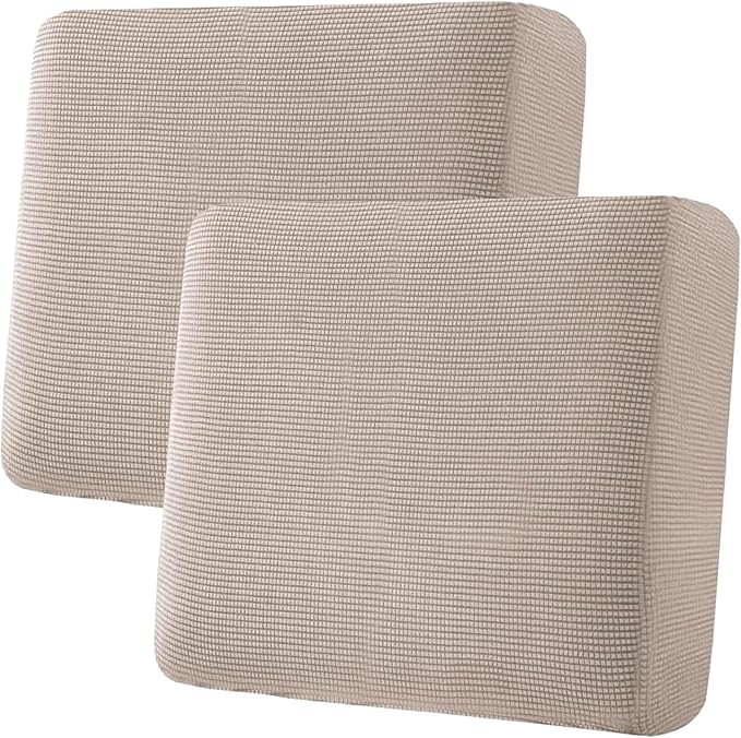 H.VERSAILTEX Super Stretch Individual Seat Sofa Covers Couch Slipcover Sets Thick Jacquard Textured Twill Fabric (2 Piece Large Sofa Cushion Covers, Sand)-HomvellaHome