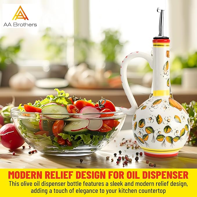 15Oz Ceramic Handmade Oil Dispenser with 3 olive design-HomvellaHome
