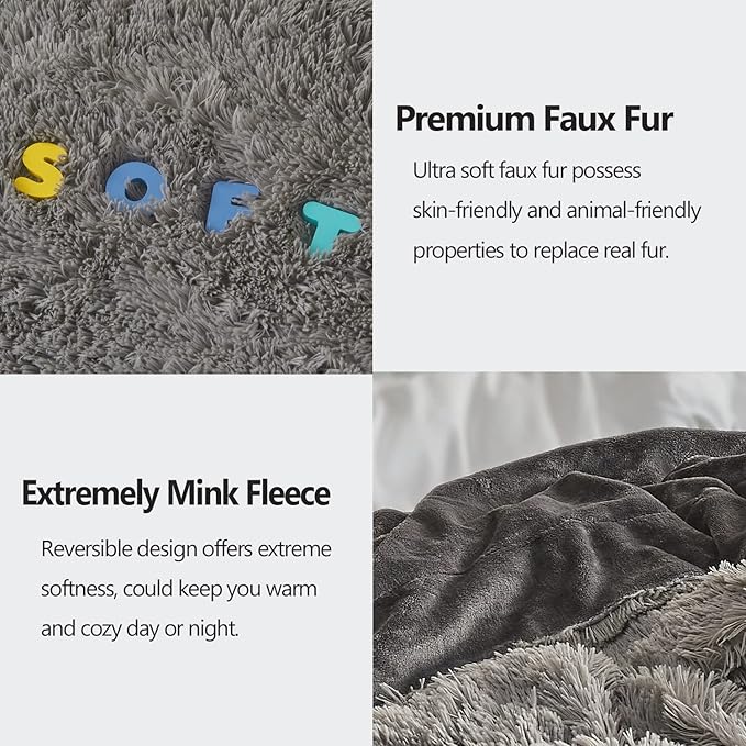 GONAAP Fuzzy Faux Fur Throw Blanket Queen Size Light Grey Super Soft Cozy Plush Fuzzy Shaggy Blanket for Couch Sofa Bed (Light Grey, Queen(90"x90"))-HomvellaHome