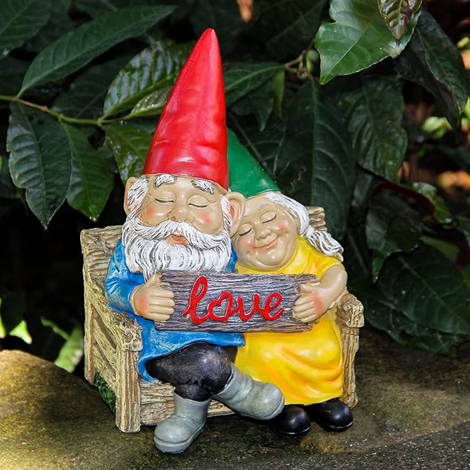 Garden gnome statue for outdoor decor,Couple in love gnomes figurine for patio lawn yard garden outdoor decoration,garden sculptures & statues,knome romantic indoor ornament forever lover gift-HomvellaHome