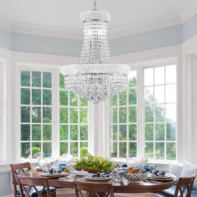 10 - Light Unique Empire Crystal Chandelier for Dining Room Foyer Entryway Living Room Bedroom Chrome Finish-HomvellaHome