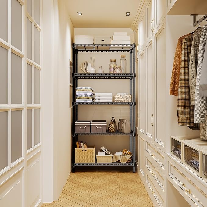 1250 lbs 5 Tier Shelf Metal Storage Shelves Shelving Wire Rack Heavy Duty Closet Organizers for Garage Kitchen Bathroom Laundry Black 13.8" D x 35.4" W x 68.5" H-HomvellaHome