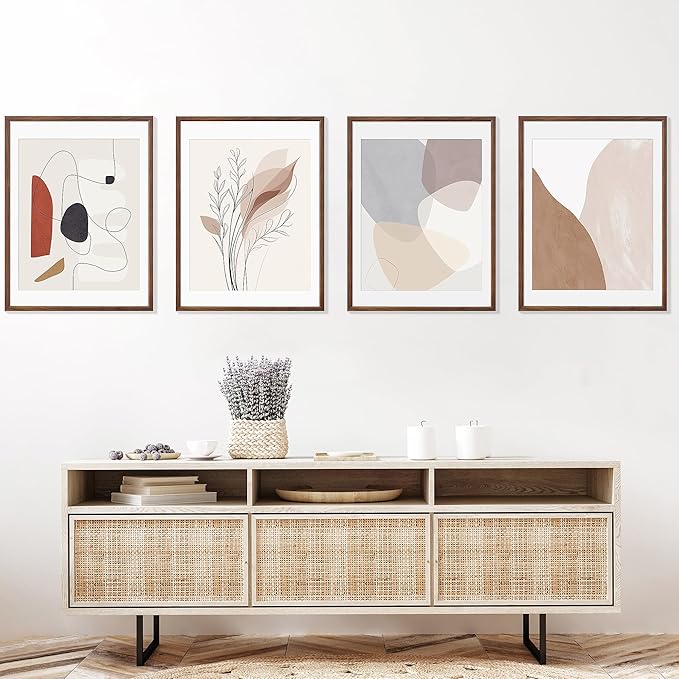 18x24 Poster Frame Set of 4 Natural Solid Walnut Photo Frames with 16x20 Removable Mat Wall Hanging Large Handcrafted Frame with HD Plexiglass Wall and Tabletop Display Large Picture Frame-HomvellaHome