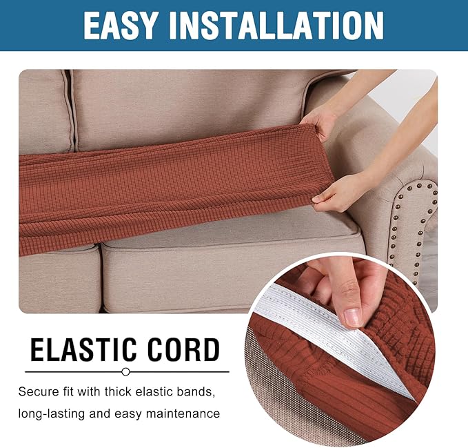 H.VERSAILTEX Super Stretch Individual Seat Cushion Covers Sofa Covers Couch Cushion Covers Slipcover Sets Thick Jacquard Textured Twill Fabric (1 Piece Sofa Cushion Cover, Rust)-HomvellaHome