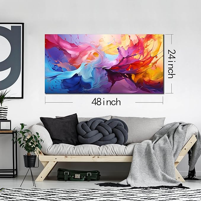 GUGIKA Abstract Wall Art for Living Room, Colorful Canvas Wall Decor for Bedroom, Picture Print, Size 48x24 Inches-HomvellaHome
