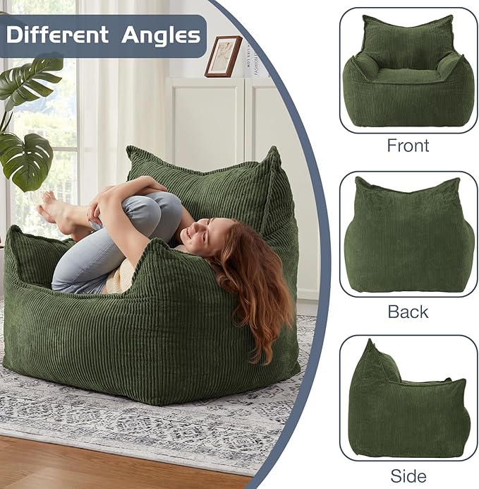 Giant Bean Bag Chair Sofa for Adults Teens, Comfy Corduroy Large Bean Bag Chairs with Armrests for Bedroom Living Room, Adult BeanBag Lazy Sofa Couch Chairs with Filler Included-HomvellaHome