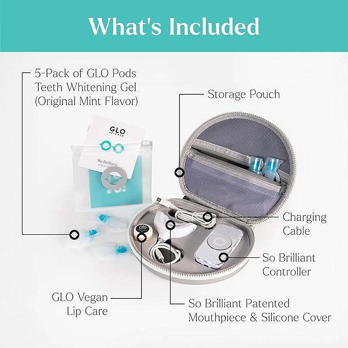 GLO Science So Brilliant Teeth Whitening Kit – Patented Warming Mouthpiece with LED Light Technology, Whitening Gel w/ 6% Hydrogen Peroxide, Lip Balm – Fastest Way to Whiter Teeth, Sensitivity Free-HomvellaHome