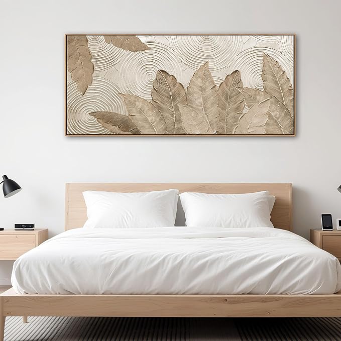 Minimalist & Modern Art for Bedroom Decor Framed Abstract & Textured Artwork for Walls Neutral & Contemporary Beige Pictures - 3D Artwork for Living Room and Boho Style 31×70IN-HomvellaHome
