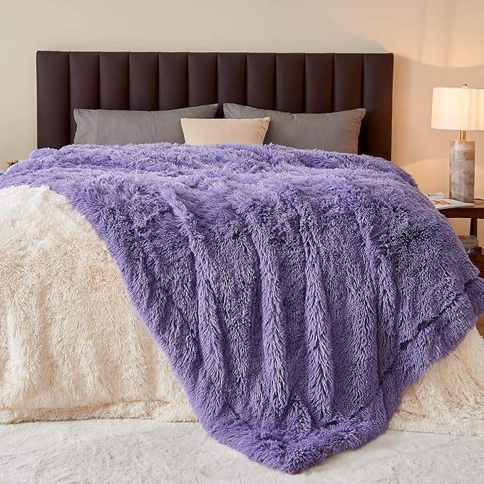 GONAAP Fuzzy Faux Fur Throw Blanket Lavender Super Soft Cozy Plush Fuzzy Shaggy Blanket for Couch Sofa Bed (Lavender, Throw(50"x60"))-HomvellaHome