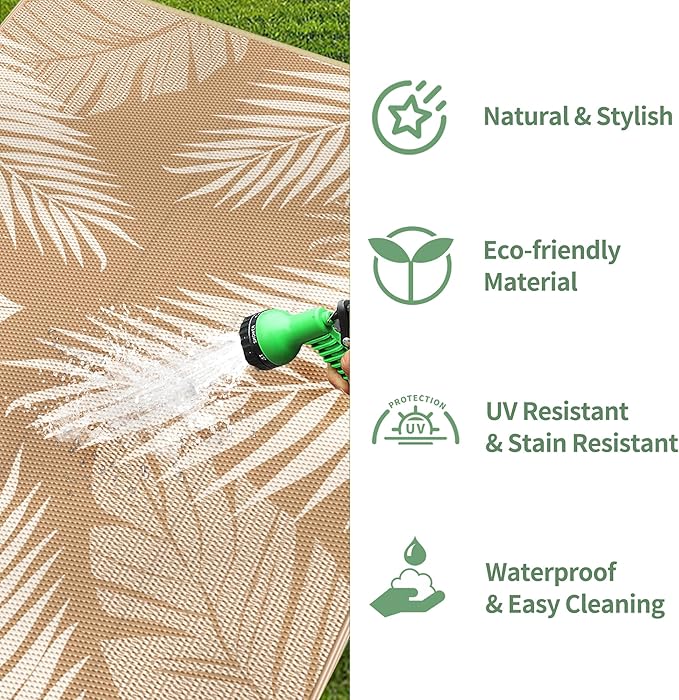 GENIMO Outdoor Rug 6' x 9' Waterproof for Patios Clearance, Reversible Outdoor Plastic Straw Camping Rug Carpet, Large Area Rugs Mats for RV, Camper, Deck, Balcony, Porch, Beach, Picnic, Brown&Beige-HomvellaHome