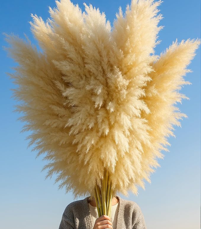 10 PCS 40" Tall Pampas Grass Stems in Natural Beige, Add a Boho Touch to Your Space—Pompas Grass Ideal for Floral Arrangements, Floor Vases, Weddings, and Creating a Bohemian Ambiance at Home.-HomvellaHome