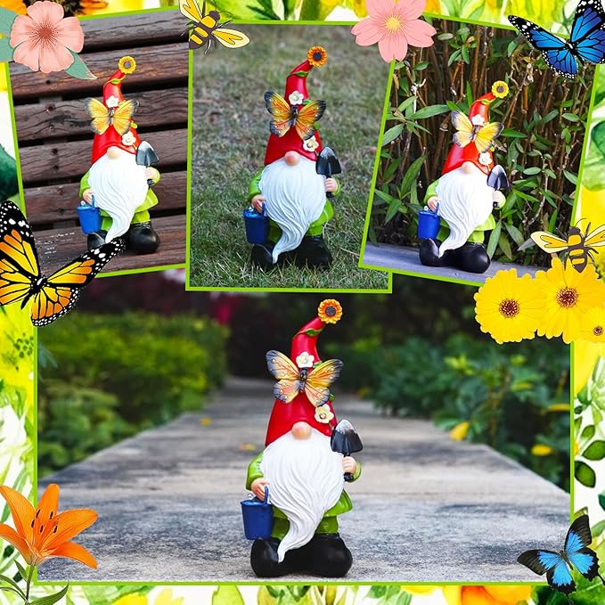 Gnomes Garden Statues Decor, Solar Waterproof Large Gnome with LED Lights Funny Garden Sculptures Outdoor Patio Yard Decorations Lawn Ornaments Gifts for Women Mom-HomvellaHome