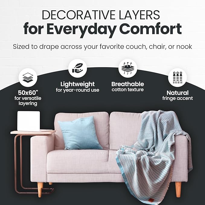 Gold Case Throw Blanket for Couch – 100% Recycled Turkish Cotton Blankets & Throws – Elegant Decorative Throw Blankets for Living Room Sofa – Woven Throws for Couch – Vintage Beige – 50x60-HomvellaHome