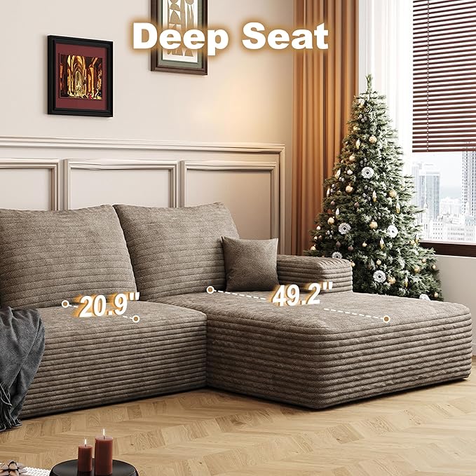 108" Sectional Couches for Living Room Modern Modular Sofa with L-Shape Couchs Upholstered Boneless Couch Deep Seat Sectional Couch with Chaise (Camel, Right Facing Chaise+2Seaters+1Ottoman)-HomvellaHome