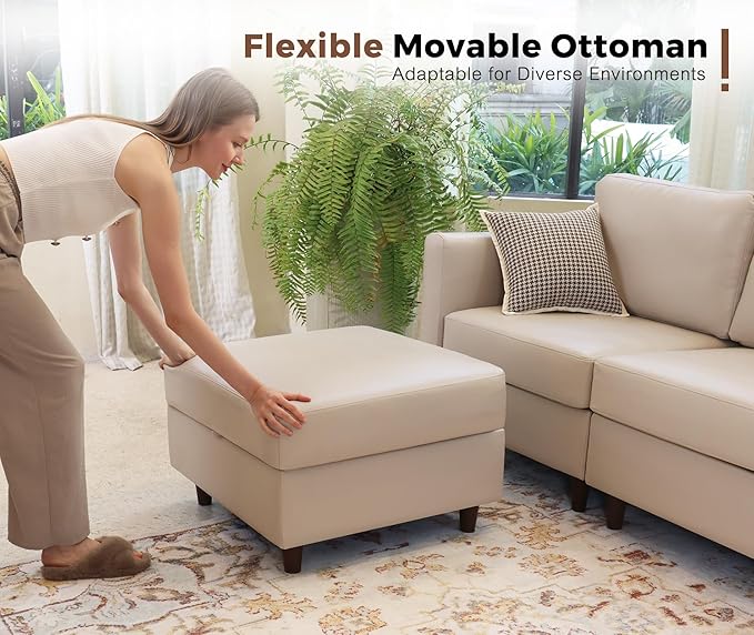 118.5" Faux Leather Modular Sectional Sofa, Modern Large 8 Seater U Shaped Couch with Storage Seat with Reversible Chaise Deep Seat for Living Room DIY Combination - Whitesand-HomvellaHome