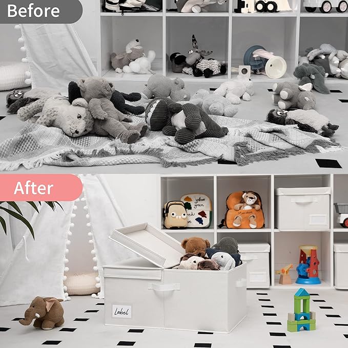 GRANNY SAYS Fabric Storage Bin with Lid, Decorative Storage Box for Shelves, Container Storage Basket Organizer, Closet Bins with Lids for Organizing, Jumbo, Ivory, 1-Pack-HomvellaHome