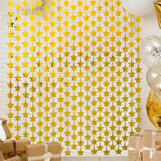 LOLStar 2 Pack Gold Stars Birthday Decorations 3.3X6.6 ft Golden Party Backdrop Foil Fringe Curtains for Bridal Baby Shower Wedding Anniversary Congrats Retirment Christmas Decors Photo Booth Props