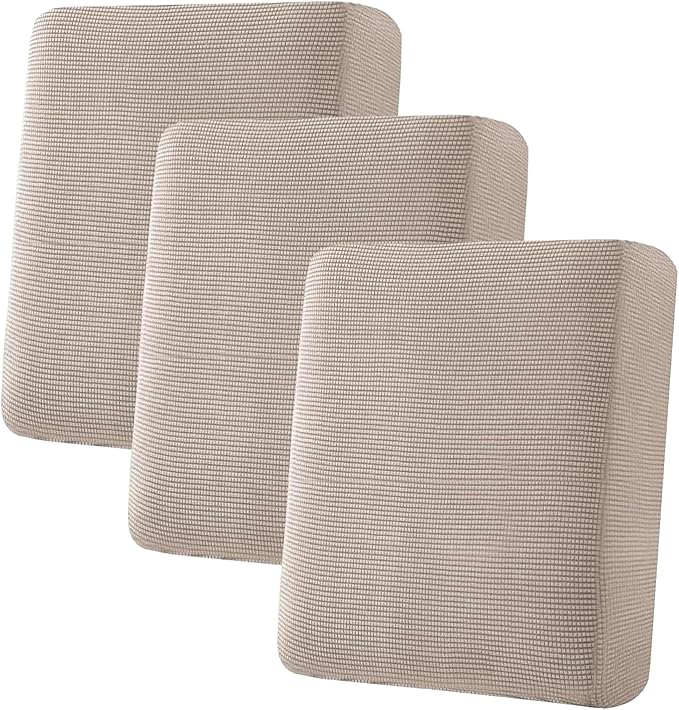 H.VERSAILTEX Super Stretch Individual Seat Cushion/Couch Slipcover Sets Thick Jacquard Textured Twill Fabric (3 Piece Sofa Covers, Sand)-HomvellaHome