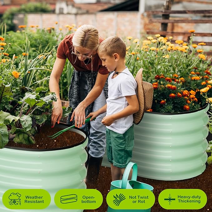 2 Pcs 4.5x2x2ft Oval Raised Garden Bed, Galvanized Raised Beds,Open-Ended Base Metal Raised Planter Beds,Garden Bed Outdoor,Planter Raised Boxes for Vegetables, Flowers,Tool-Free Asse,Green-HomvellaHome