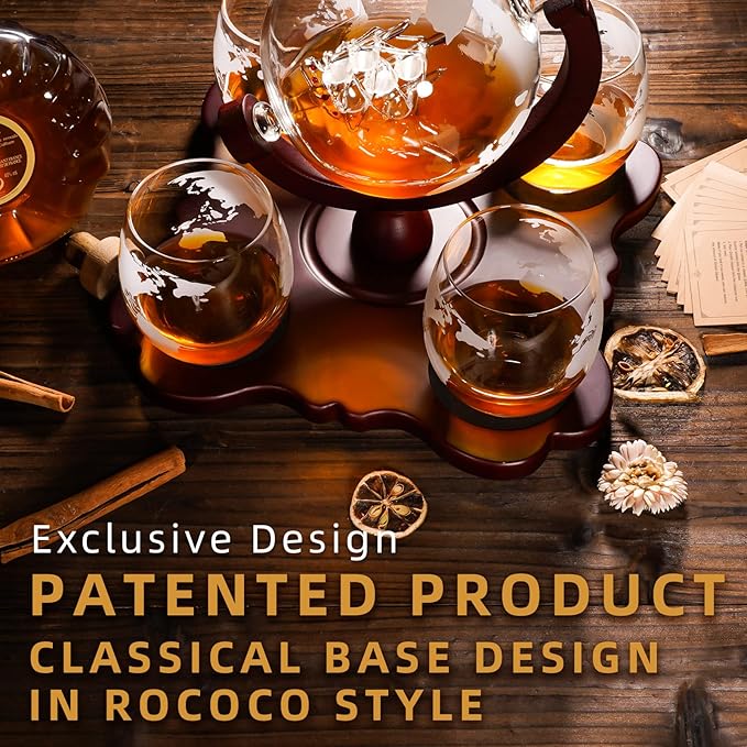Gifts for Men Dad Husband Christmas, Whiskey Globr Decanter Set with 4 Etched Globe Glasses, Unique Anniversary Birthday Gifts for Brother Boyfriend, Cool Stocking Stuffers Bourbon Whikey Gifts-HomvellaHome