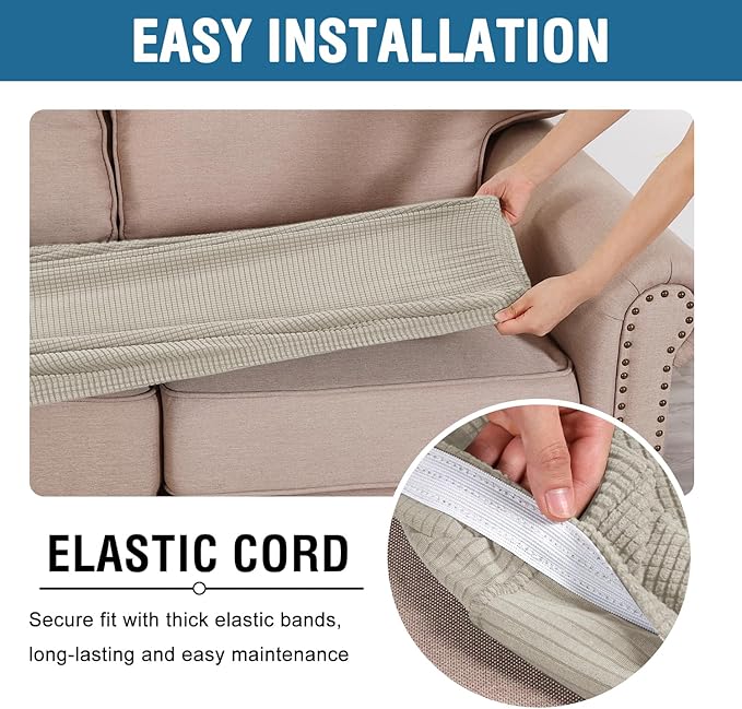 H.VERSAILTEX Super Stretch Individual Seat Cushion Covers Sofa Covers Couch Cushion Covers Slipcover Sets Thick Jacquard Textured Twill Fabric (1 Piece Loveseat Cushion Cover, Island Fossi)-HomvellaHome