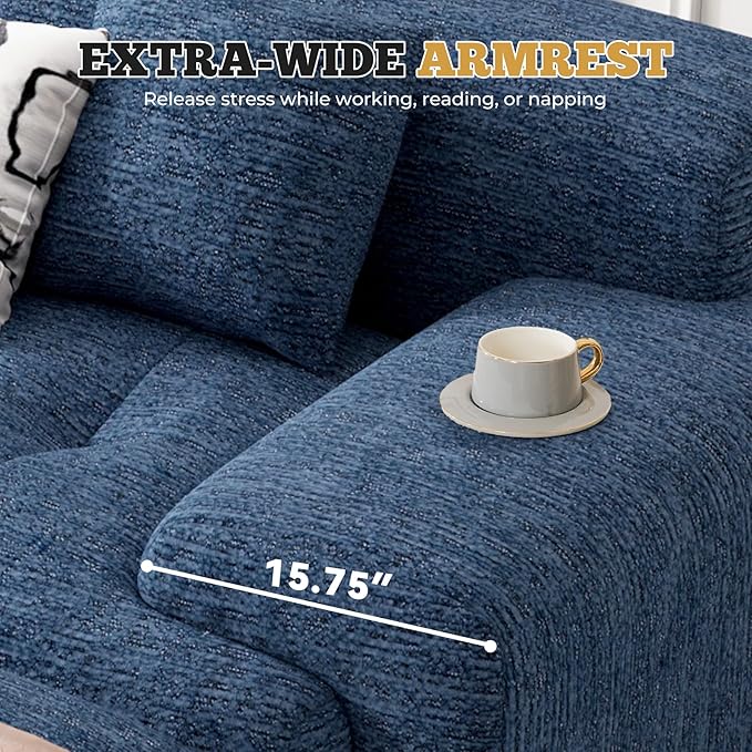 122" Modern L Shaped Modular Sectional Sofa, Boneless Couches for Living Room with Ottoman,4 Seater Convertible Chenille Cloud Couch Sofa Set, No Assembly Required, Blue 1 PCS-HomvellaHome