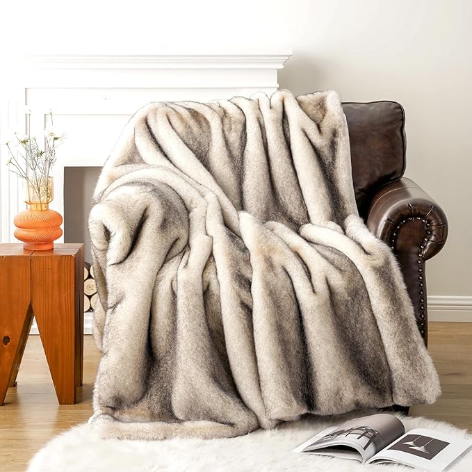 BATTILO HOME Luxury Fluffy Faux Fur Throw Blanket, Cozy Warm Fur Blanket for Couch Sofa, Plush Fuzzy Fur Throws with Long Pile & Brushed Tips, 60"x80"-HomvellaHome