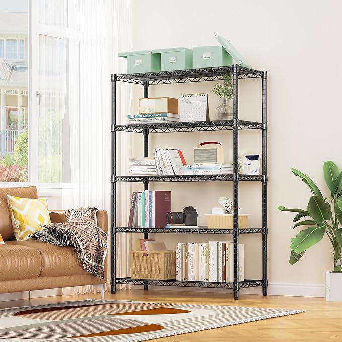 1750 lbs Steel Storage Shelving 5-Tier Utility Shelving Unit Steel Organizer Wire Rack for Home,Kitchen,Office,Garage, 1750 LBS Capacity 17.7" D x 47.2" W x 72.3" H-HomvellaHome