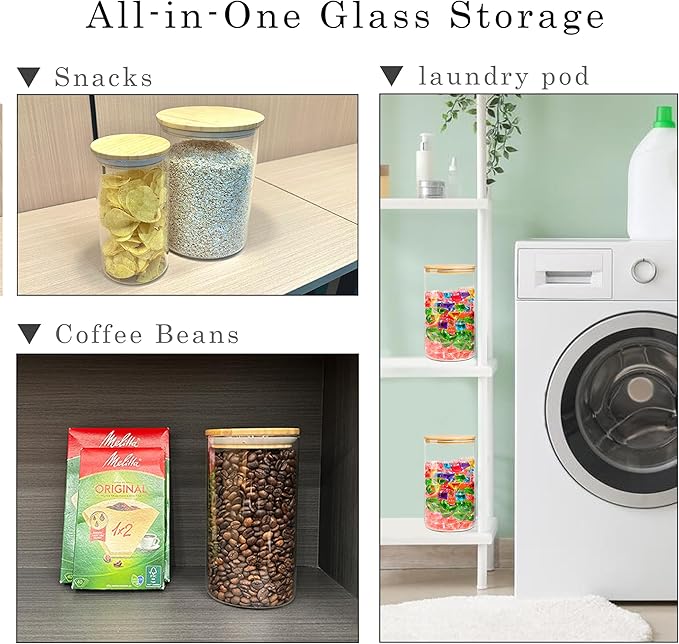 Glass Storage Jars Set Elegant Containers with Airtight Bamboo Lids, Perfect for Kitchen Organization - Flour, Rice, Pasta, Sugar, Coffee Beans, Accessories Included (2 packs(37oz / 110oz))-HomvellaHome