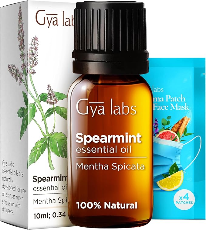 Gya Labs Spearmint Essential Oil for Diffuser & Skin - 0.34 Fl Oz - 100% Pure Natural Spearmint Oil for Facial, Hair, Massage, Aromatherapy & Candle Making Scent-HomvellaHome