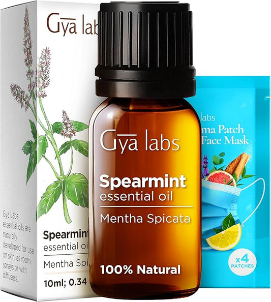 Gya Labs Spearmint Essential Oil for Diffuser & Skin - 0.34 Fl Oz - 100% Pure Natural Spearmint Oil for Facial, Hair, Massage, Aromatherapy & Candle Making Scent-HomvellaHome