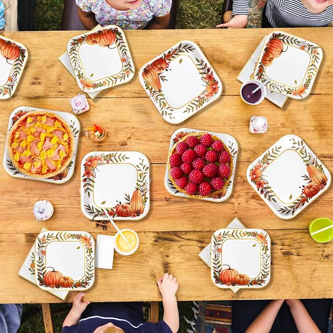 Grencian 200Pcs Fall Plates and Napkins Thanksgiving Plates Pumpkin Flower Wreath Plate Disposable Pumpkin Tableware Fall Party Supplies for Autumn Harvest Thanksgiving Party Decorations, Serves 50-HomvellaHome