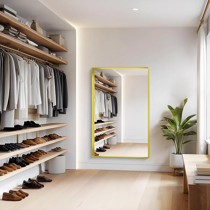 Gold Bathroom Mirror, 36x55 Inch Rectangular Deep Frame Mirror, Large Wall Mounted Bathroom Vanity Mirror Over Sink for Bedroom,Restroom, Living Room, Hangs Vertically or Horizontally-HomvellaHome