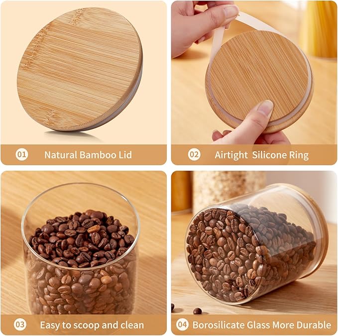 Glass Food Storage Jars with Lids[Set of 5], Perfect for Pasta, Cookies, Nuts, Coffee, Cereal, Flour, and More, Organize Your Kitchen and Pantry with these BPA-Free Glass Canisters-HomvellaHome