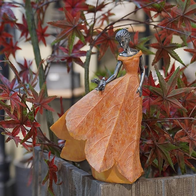 Guichifun Fairy Statue Collection Home Decoration - Orange Leaf Angel Girls Resin Fall Decor for Outside or Inside Rustic Garden Outdoor Yard Decorations Figurines Gift 8.5 x 5.25 x 12 Inch-HomvellaHome