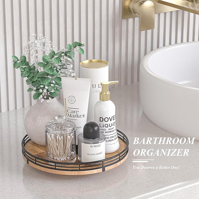 10" Lazy Susan Oak Wood Turntable Organizer for Cabinet, Round Wooden Farmhouse Lazy Susan Organization and Storage for Dining Table, Pantry, Kitchen, Countertop, Cupboard,Home Decor-HomvellaHome