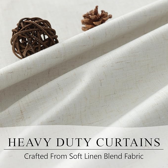 100 Inch Curtains Complete Blackout Linen Curtains for Bedroom 2 Panels Set Large Window Custom Length 100 Inches Long Neutral Cream Colored Thermal Drapes for Sliding Glass Doors Shades Blinds 52x100-HomvellaHome
