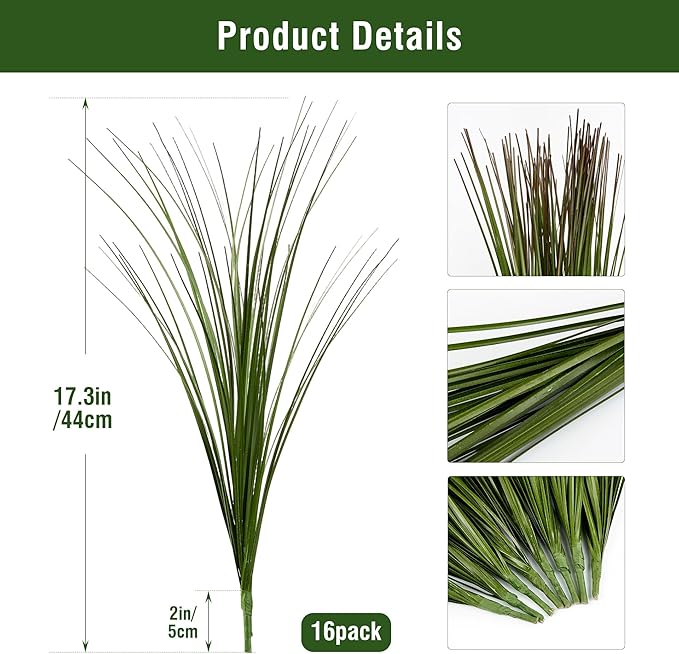 16PCS 17.3" Fake Plants Artificial Wheat Grass Greenery Plastic Plants Fake Grass Artificial Plants for Outdoor Decor Artificial Grass Plant with Greenery Stems for Indoor Home Decoration-HomvellaHome
