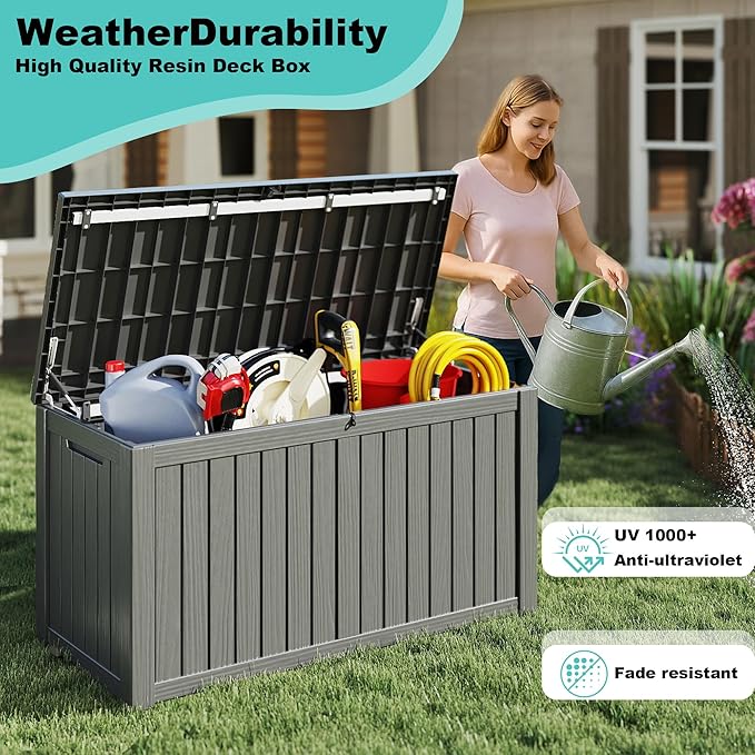 150Gal Outdoor Deck Box Waterproof, Lager Patio Storage Box Indoor and Outdoor Use, Lockable Resin Storage Bin for Patio Furniture Cushions Garden Tools, Package Delivery,UV Resistant-Black-HomvellaHome