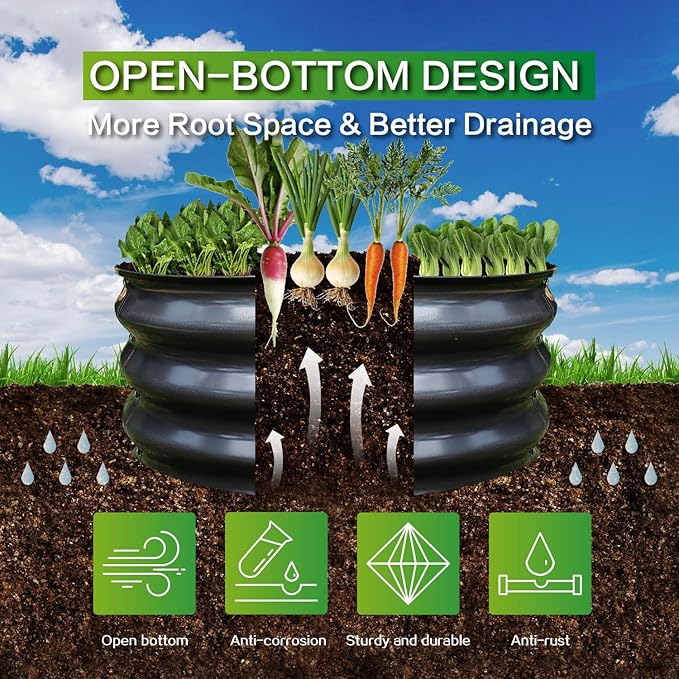 GARDMAX 2 Pack 2x2x1FT Galvanized Round Raised Garden Bed Kit, Metal Planter Boxes Outdoor with Easy Assembly, Large Garden Bed for Vegetables, Fruits, Flower, Herbs Dark Gray-HomvellaHome