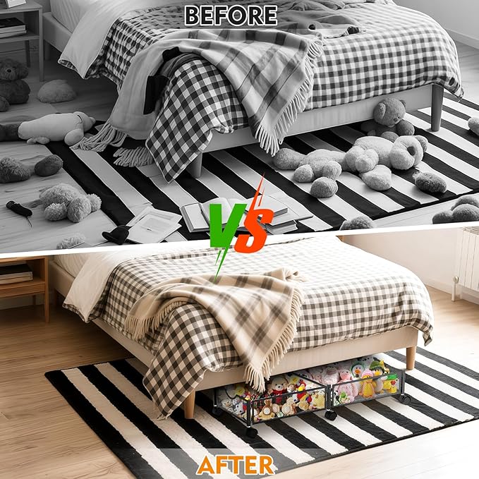 2 Pack Under Bed Storage with Wheels, 36" Lengthen Underbed Storage Containers with Lids, Large Capacity Under Bed Shoe Storage, Metal Clothes Organizer, Storage Box for Clothing Shoes Blankets Sheet-HomvellaHome