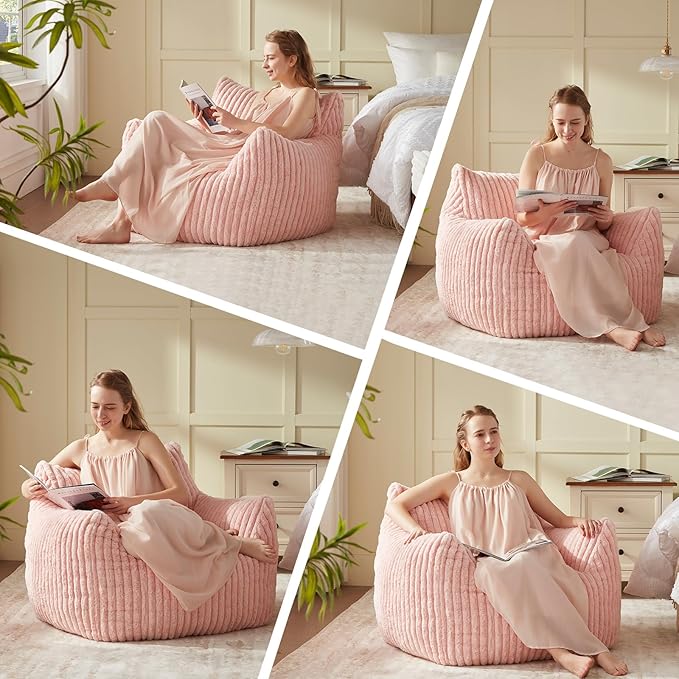 Giant Bean Bag Chairs for Adults Teens, Large Bean Bag Sofa Chairs with Filling Comfy Fuzzy BeanBag Chair with Armrests for Bedroom Living Room Reading-HomvellaHome
