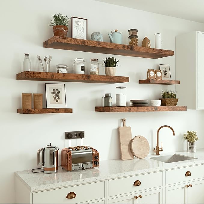 10 inches Deep Floating Shelves 36 inch Long, Sing Shelves for Wall Heavy Duty for Bedroom, Bathroom, Living Room, Kitchen, Office, Farmhouse Shelf Home Decor, Set of 1, Rustic Brown-HomvellaHome