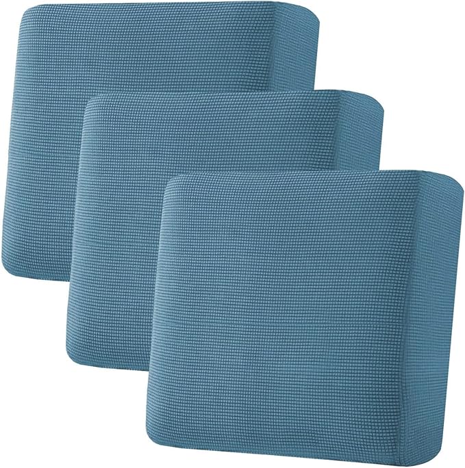 H.VERSAILTEX Super Stretch Individual Seat Cushion Covers - Sofa & Couch Cushion Slipcover Sets - Thick Jacquard Textured Twill Fabric (3 Piece XL Sofa Cushion Covers, Dusty Blue)-HomvellaHome