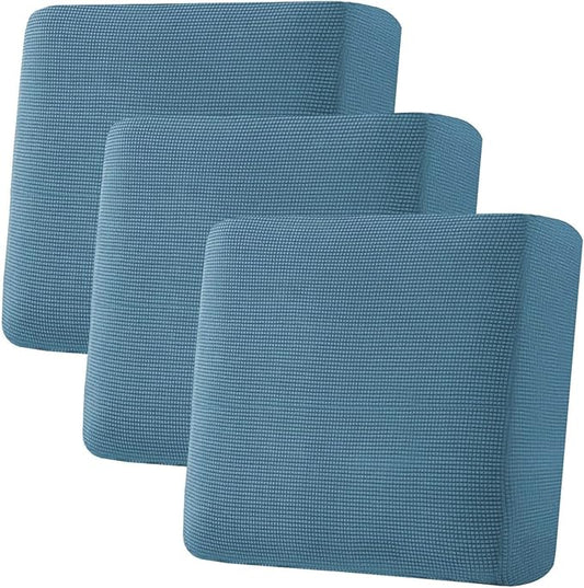 H.VERSAILTEX Super Stretch Individual Seat Cushion Covers - Sofa & Couch Cushion Slipcover Sets - Thick Jacquard Textured Twill Fabric (3 Piece XL Sofa Cushion Covers, Dusty Blue)-HomvellaHome