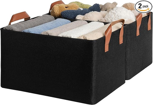 GRANNY SAYS Storage Baskets for Shelves, Closet Organizer Bins, Clothes Storage Bins with Metal Frame, Large Baskets for Organizing and Storage, Collapsible, Black, 2-Pack-HomvellaHome
