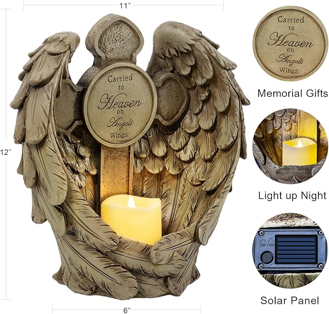 12" Solar Angel Wing Cross Garden Lights, Waterproof Memorial Grave Decorations Sympathy Gifts for Cemetery Outdoors Lawn Yard Home Patio Decor-HomvellaHome