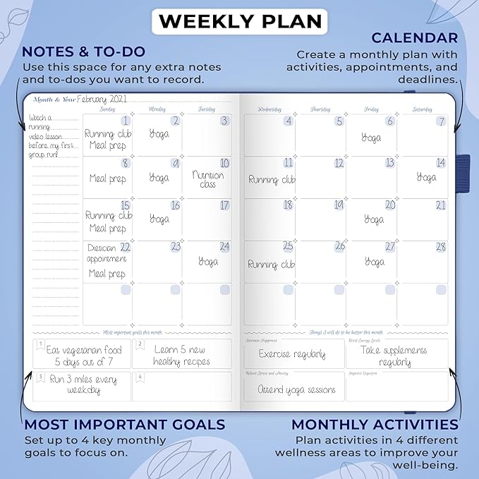 GoGirl Food Journal & Wellness Planner –– Diet & Fitness Diary – Nutrition Journal with Meal, Exercise & Weigh Loss Tracker, A5 (Mystic Blue)-HomvellaHome